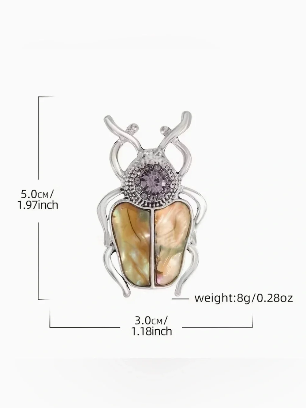 Beetle Brooch Silvery Yellow Color Modern New